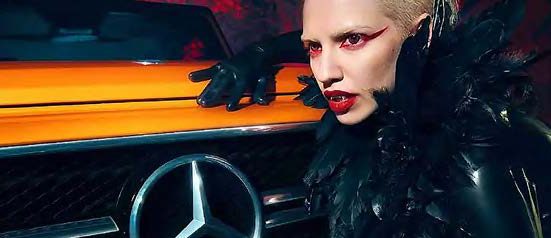 Mercedies car with Woman in Vampire Costume