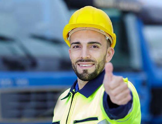 Construction worker with thumbs up