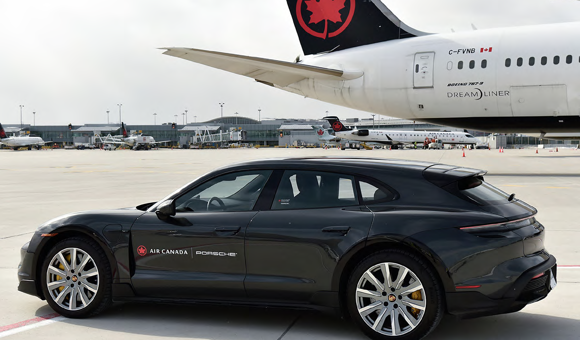 porsche and aircanada plane