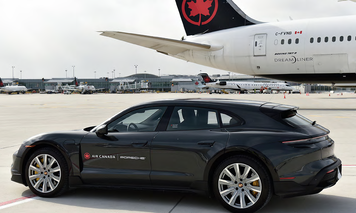 porsche and aircanada plane